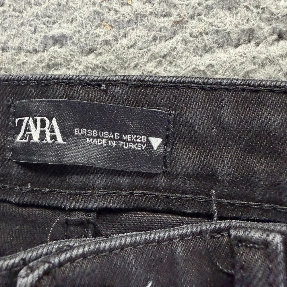 Zara Jean Women's 6 Black Cotton Denim Flared Leg Streetwear Raw-Hem Stretch